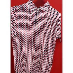DEOLAX Polo Shirt Mens S Red White Blue Short Sleeve USA Graphic Print